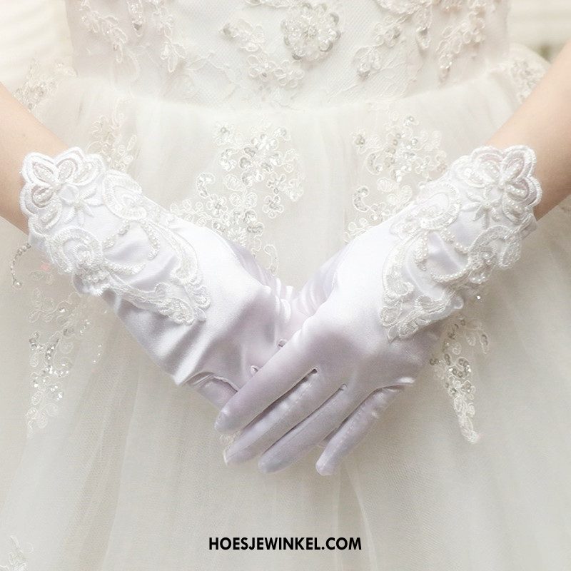 Handschoenen Dames Bruid Satijn Handschoen, Handschoenen Huwelijk Lange Rot Weiß