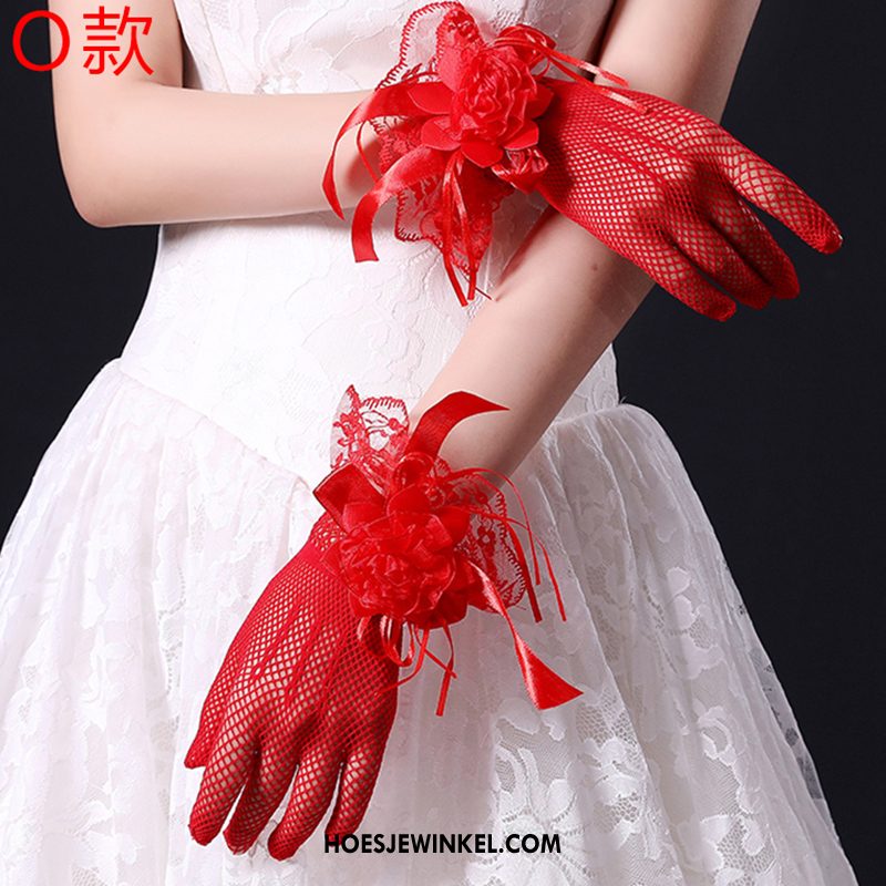 Handschoenen Dames Kant Huwelijk Bruid, Handschoenen Bloemen Dun Weiß