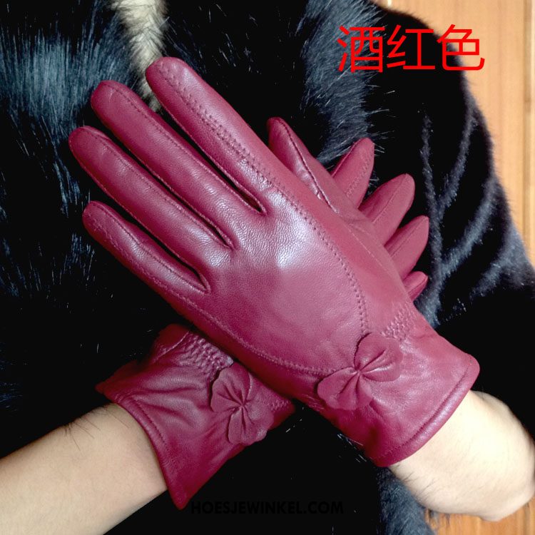 Handschoenen Dames Leer Schapenleer Verdikken, Handschoenen Blijf Warm Herfst