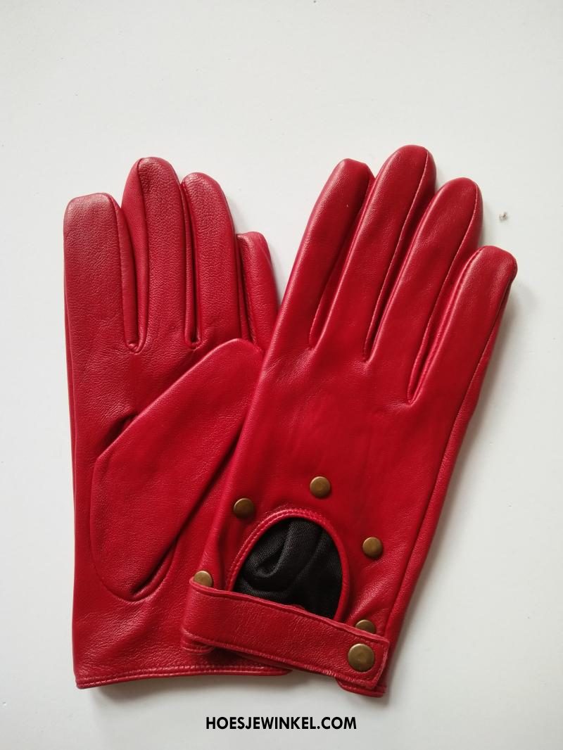 Handschoenen Dames Mode Rechtbanken Handschoen, Handschoenen Echt Leer Trend Rot