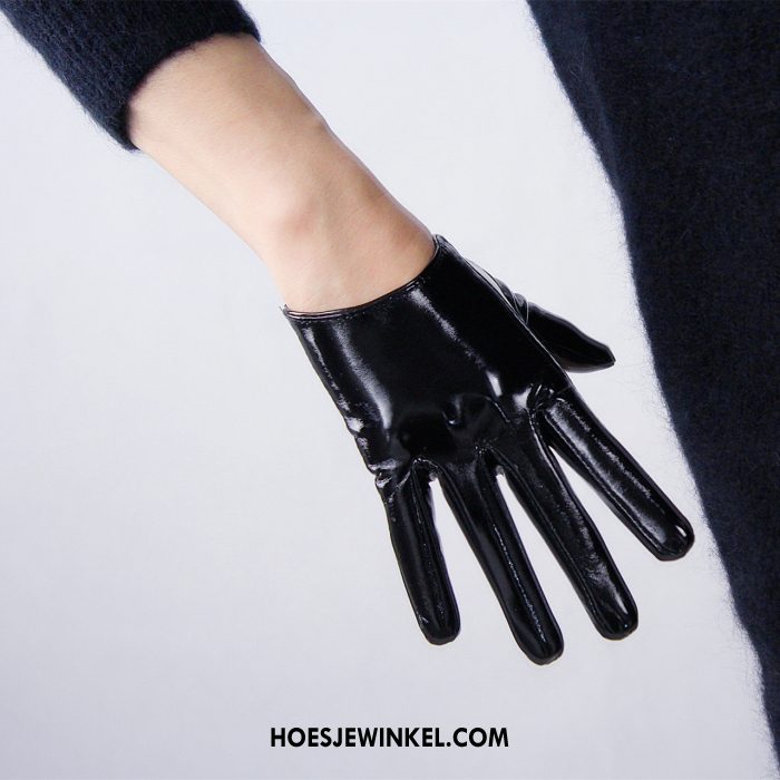 Handschoenen Dames Tas Handschoen Lakleer, Handschoenen Ultrakorte Veelkleurig Schwarz