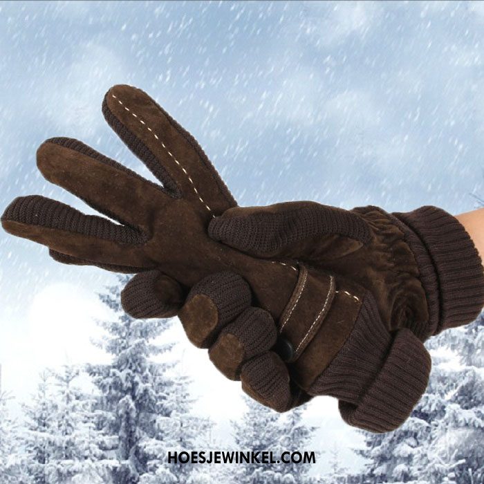 Handschoenen Heren Winter Echt Leer Outdoor, Handschoenen Cyclus Pluche