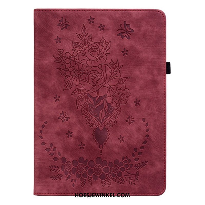 Hoesje Case Samsung Galaxy Tab S11 Telefoonhoesje Bloemen Met Suède-effect