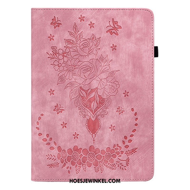 Hoesje Case Samsung Galaxy Tab S11 Telefoonhoesje Bloemen Met Suède-effect