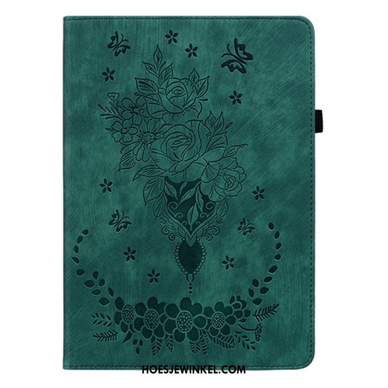 Hoesje Case Samsung Galaxy Tab S11 Telefoonhoesje Bloemen Met Suède-effect