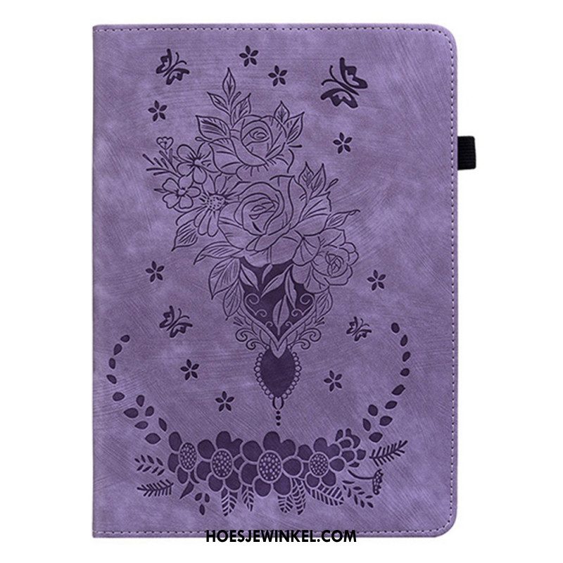 Hoesje Case Samsung Galaxy Tab S11 Telefoonhoesje Bloemen Met Suède-effect
