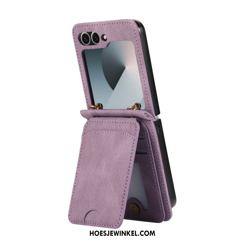 Hoesje Case Samsung Galaxy Z Flip 7 Kaarthouder En Schouderband Met Lederlook