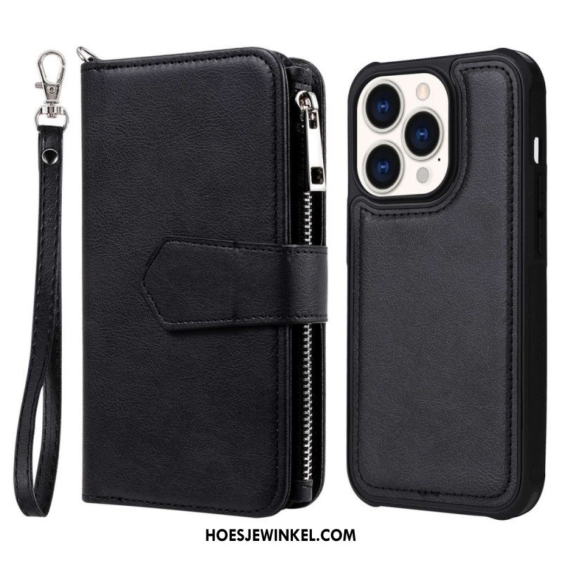 Hoesje Flip Case voor iPhone 14 Pro Portemonnee Leren Portemonnee Met Afneembaar