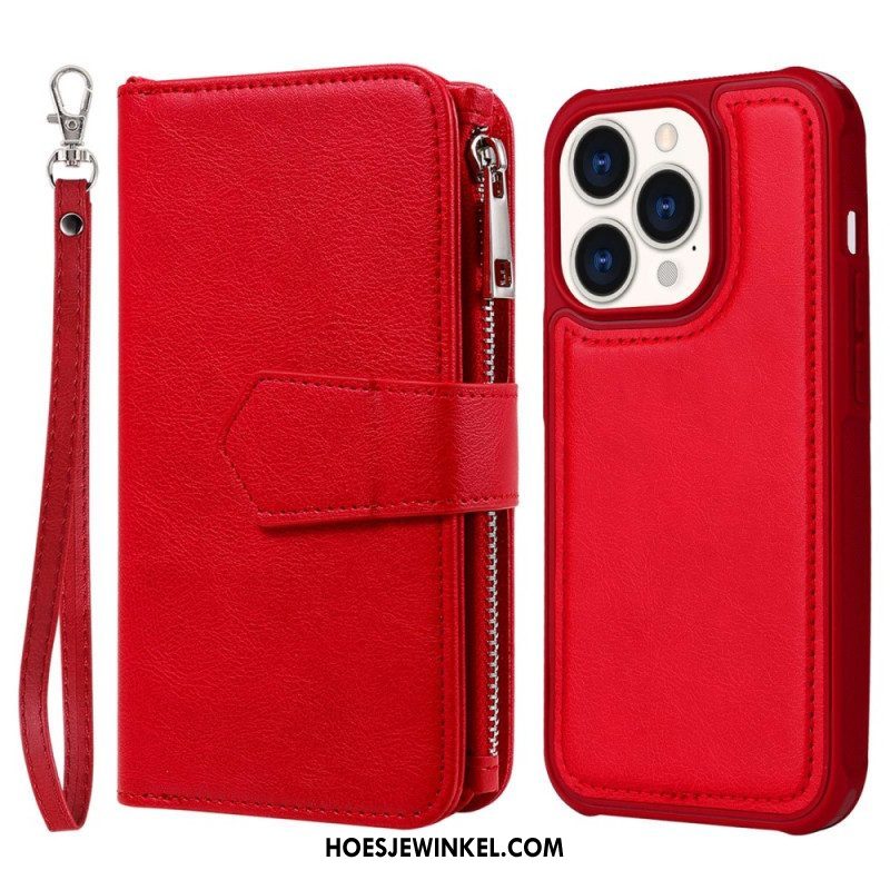 Hoesje Flip Case voor iPhone 14 Pro Portemonnee Leren Portemonnee Met Afneembaar