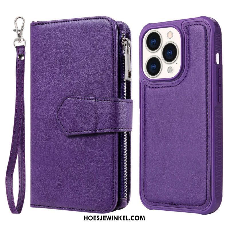 Hoesje Flip Case voor iPhone 14 Pro Portemonnee Leren Portemonnee Met Afneembaar