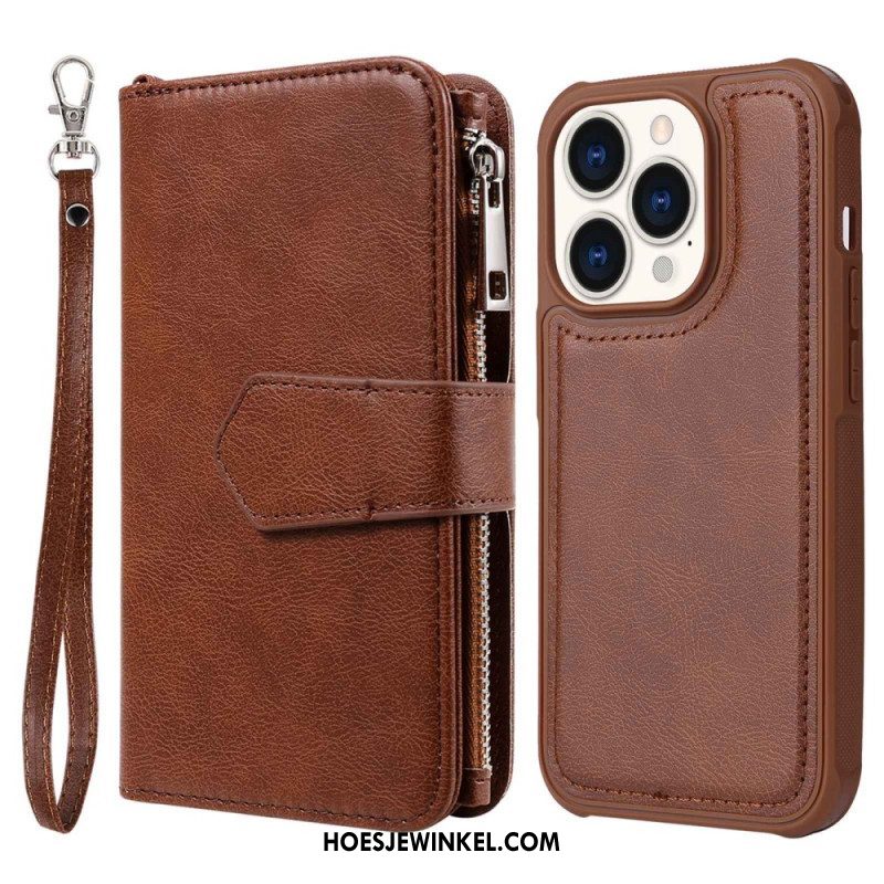 Hoesje Flip Case voor iPhone 14 Pro Portemonnee Leren Portemonnee Met Afneembaar