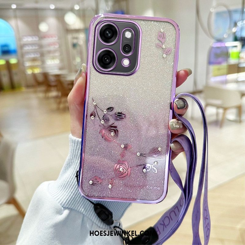 Hoesje Oppo Reno 14 Pro 5g Bloemen Met Strass-steentjes
