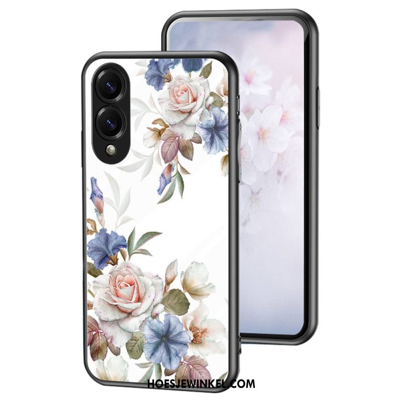 Hoesje Samsung Galaxy S25 5g Edge Bloemenpatroon Van Gehard Glas Bescherming Hoesje