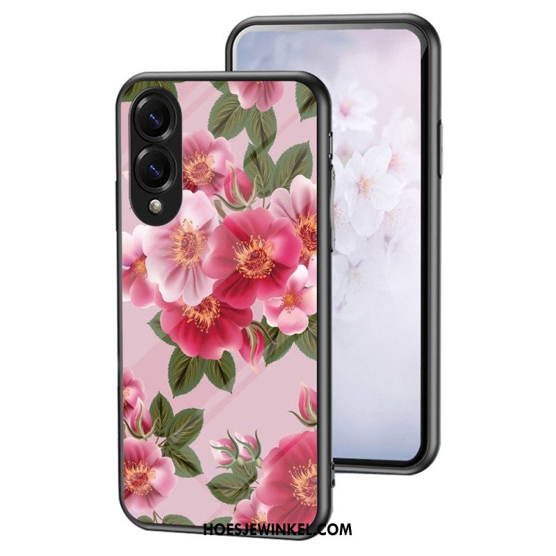 Hoesje Samsung Galaxy S25 5g Edge Bloemenpatroon Van Gehard Glas Bescherming Hoesje