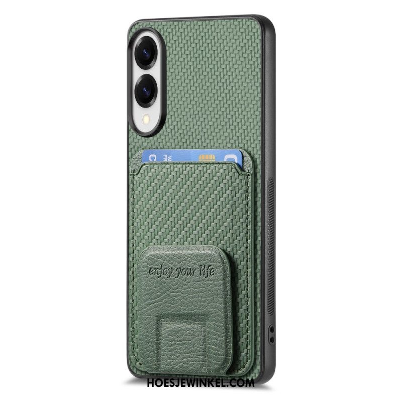 Hoesje Samsung Galaxy S25 5g Edge Kaarthouder Met Koolstofvezeltextuur En Geïntegreerde Standaard