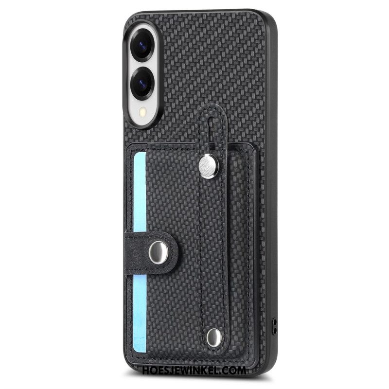 Hoesje Samsung Galaxy S25 5g Edge Koolstofvezel Met Kaarthouder En Riemhouder