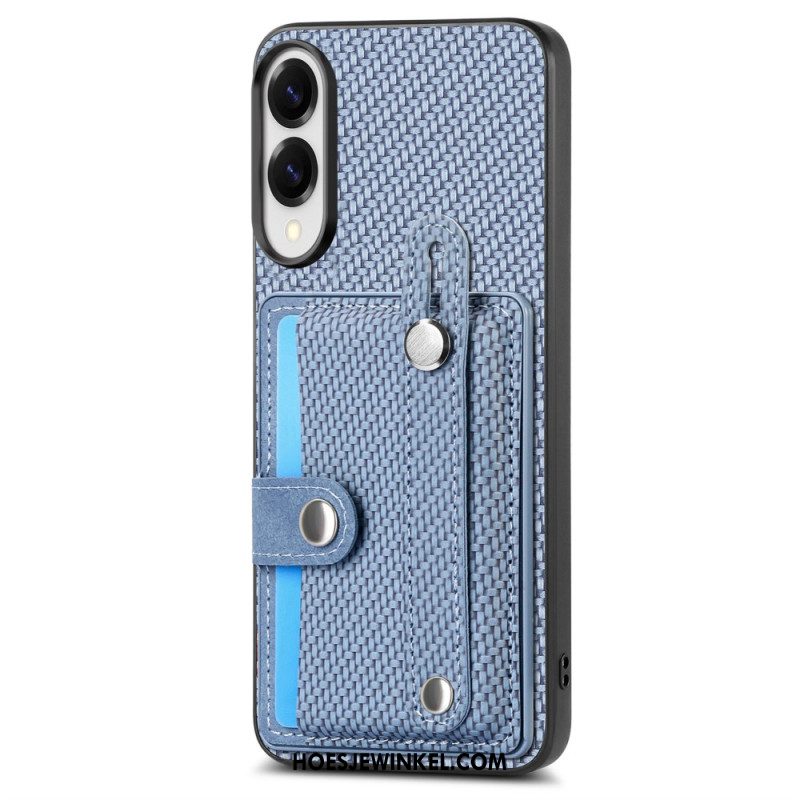 Hoesje Samsung Galaxy S25 5g Edge Koolstofvezel Met Kaarthouder En Riemhouder