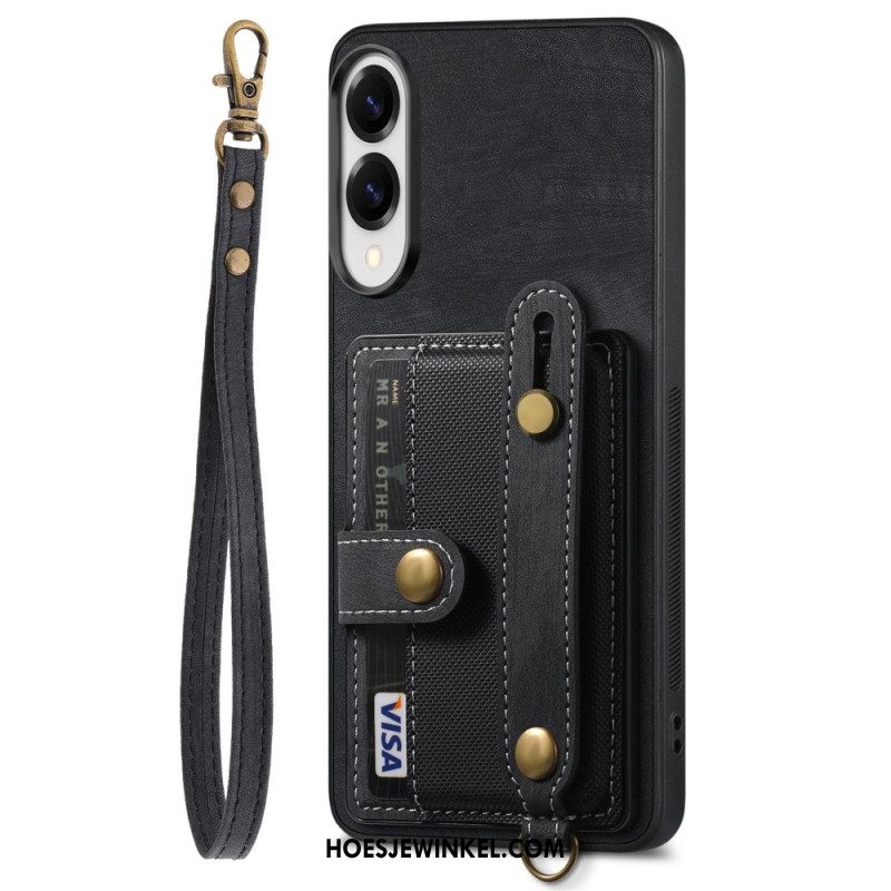 Hoesje Samsung Galaxy S25 5g Edge Retro Kaarthouder En Polsband Bescherming Hoesje