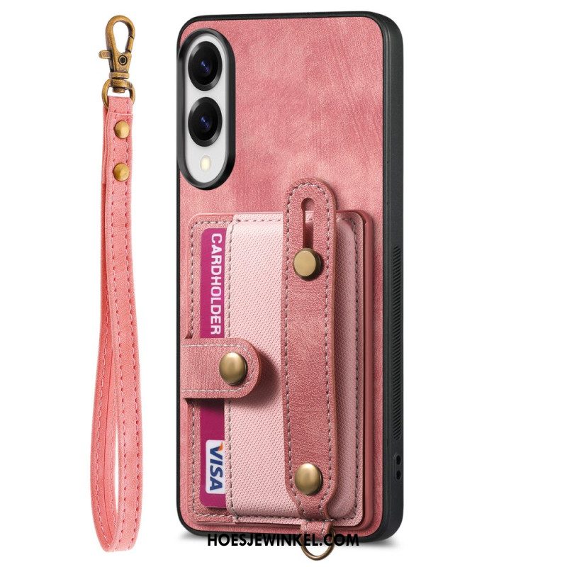 Hoesje Samsung Galaxy S25 5g Edge Retro Kaarthouder En Polsband Bescherming Hoesje