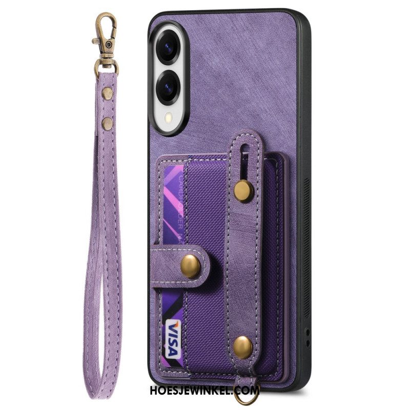 Hoesje Samsung Galaxy S25 5g Edge Retro Kaarthouder En Polsband Bescherming Hoesje