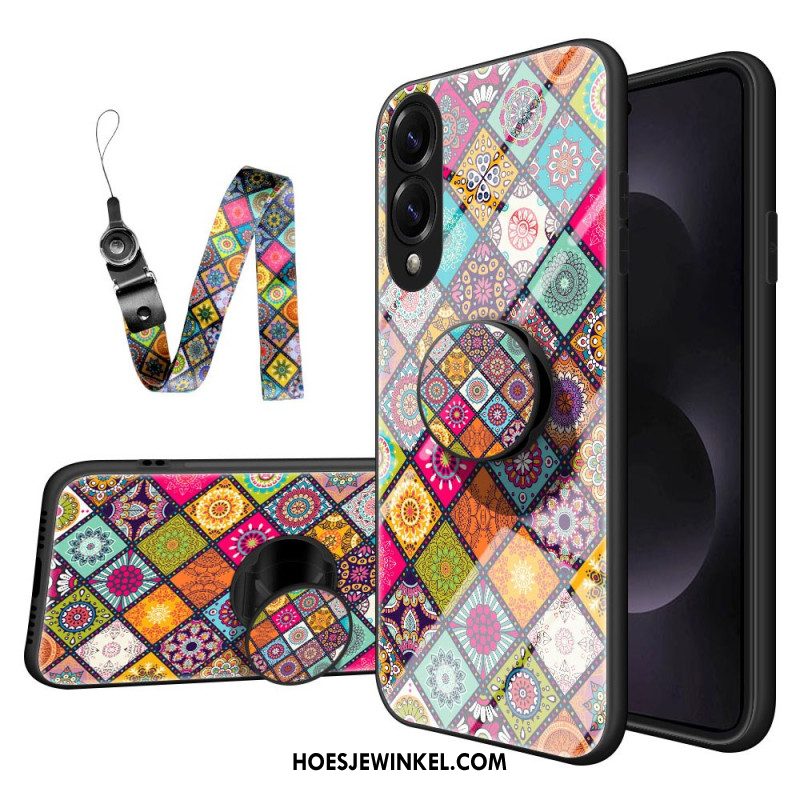 Hoesje Samsung Galaxy S25 5g Edge Standaard Met Patchworkpatroon En Draagkoord