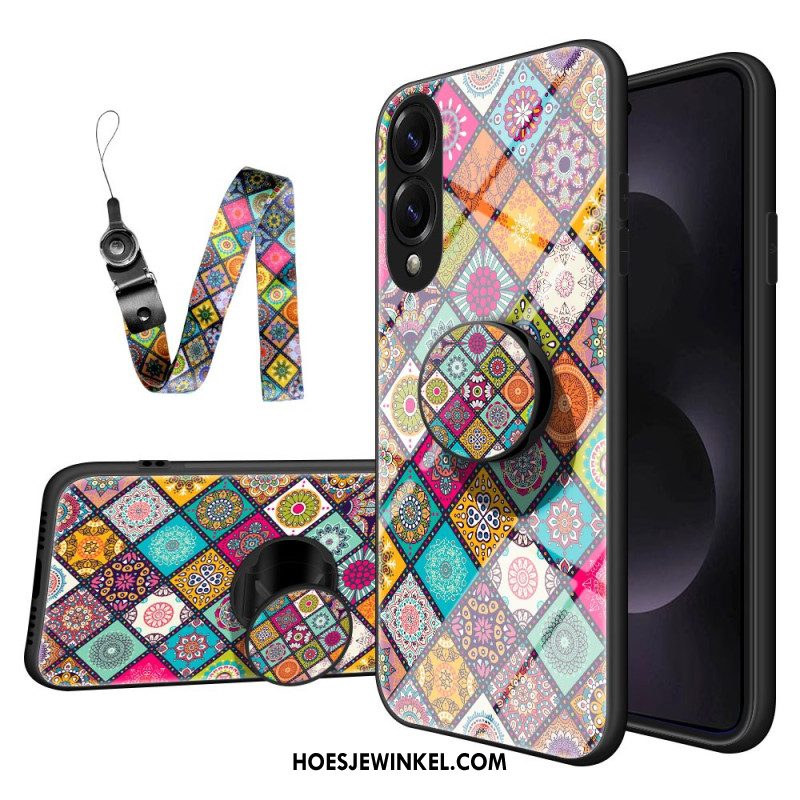 Hoesje Samsung Galaxy S25 5g Edge Standaard Met Patchworkpatroon En Draagkoord