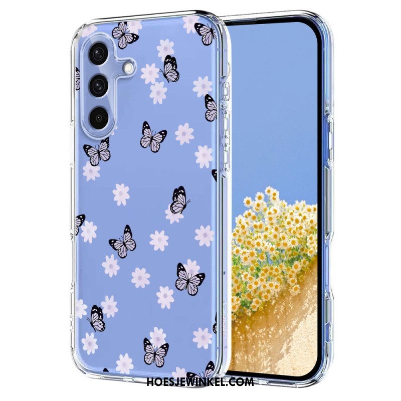 Hoesje Samsung Galaxy S25 Fe Transparant Bloemen- En Vlinderdesign Bescherming Hoesje