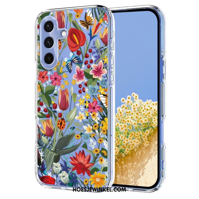 Hoesje Samsung Galaxy S25 Fe Transparant Bloemen- En Vlinderdesign Bescherming Hoesje