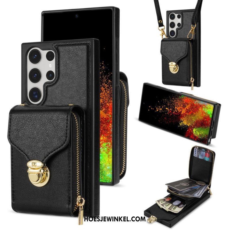 Hoesje Samsung Galaxy S25 Ultra 5g Portemonnee Met Rits En Schouderband Bescherming Hoesje