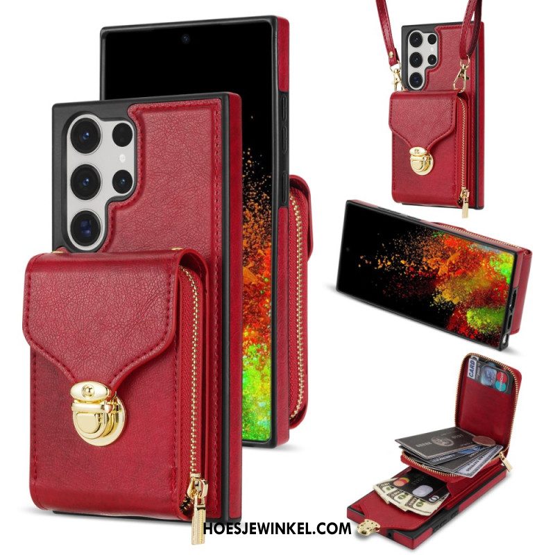 Hoesje Samsung Galaxy S25 Ultra 5g Portemonnee Met Rits En Schouderband Bescherming Hoesje