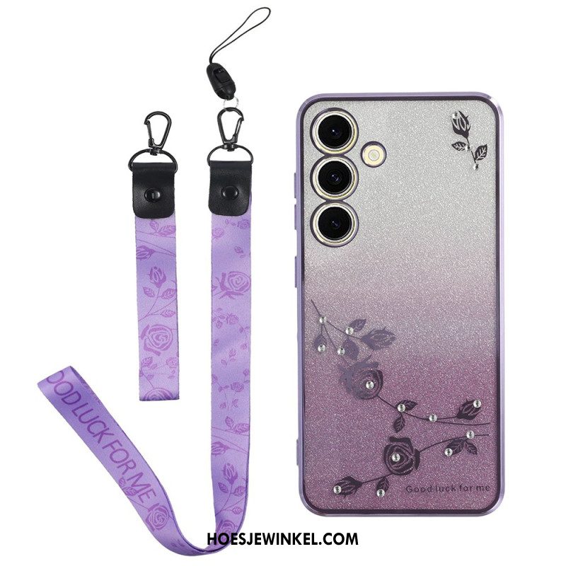 Hoesje Samsung Galaxy S26 Bloemen En Strass-steentjes Met Kadem-bandje