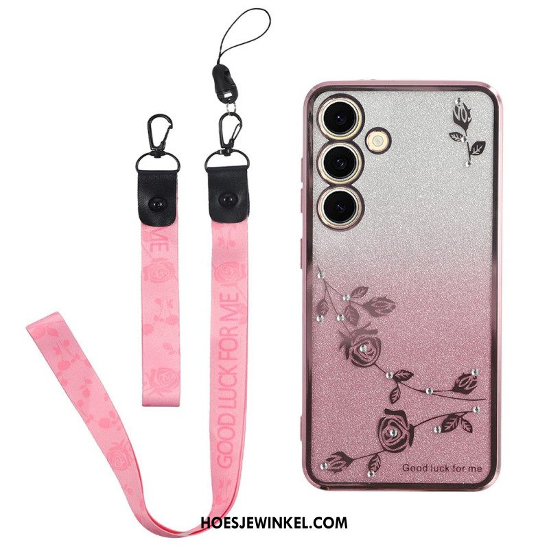 Hoesje Samsung Galaxy S26 Bloemen En Strass-steentjes Met Kadem-bandje