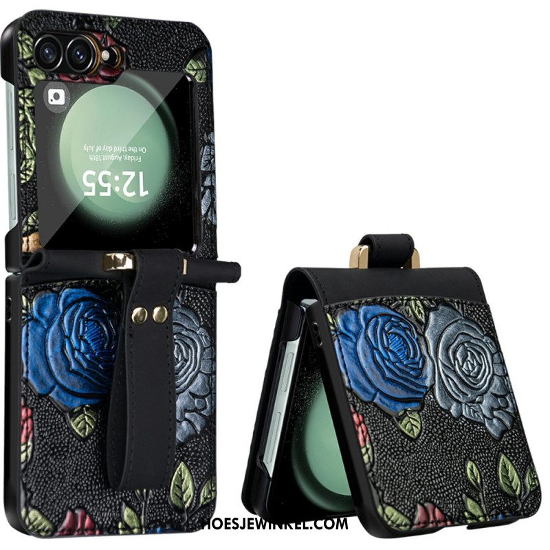 Hoesje Samsung Galaxy Z Flip 7 Fe Crossbodyriem Met Bloemendesign Bescherming Hoesje