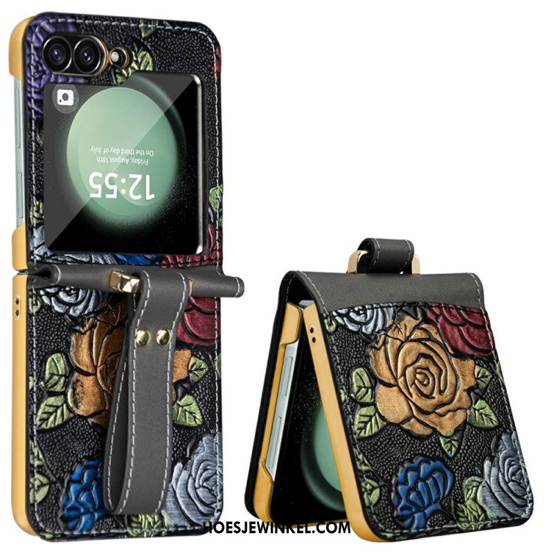 Hoesje Samsung Galaxy Z Flip 7 Fe Crossbodyriem Met Bloemendesign Bescherming Hoesje