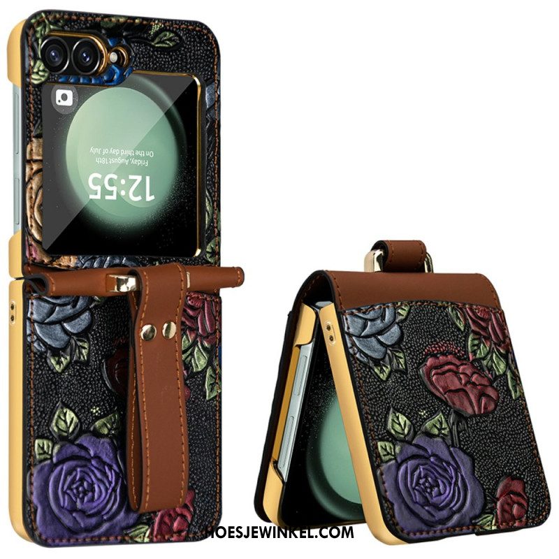 Hoesje Samsung Galaxy Z Flip 7 Fe Crossbodyriem Met Bloemendesign Bescherming Hoesje