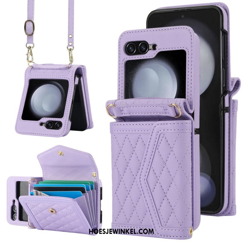 Hoesje Samsung Galaxy Z Flip 7 Fe Kaarthouder Schouderband En Draagkoord Bescherming Hoesje