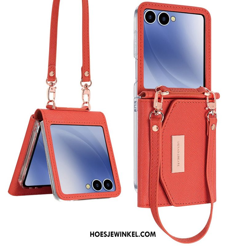 Hoesje Samsung Galaxy Z Flip 7 Portemonnee En Riem Bescherming Hoesje