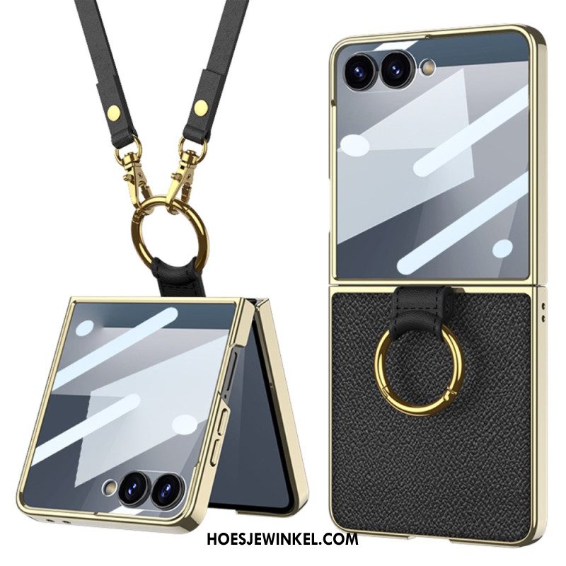 Hoesje Samsung Galaxy Z Flip 7 Ring Houder En Afneembare Schouderriem Bescherming Hoesje