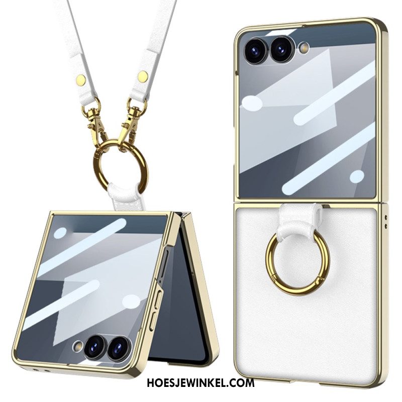 Hoesje Samsung Galaxy Z Flip 7 Ring Houder En Afneembare Schouderriem Bescherming Hoesje