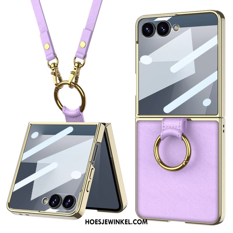 Hoesje Samsung Galaxy Z Flip 7 Ring Houder En Afneembare Schouderriem Bescherming Hoesje