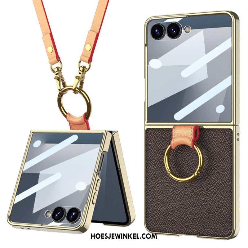 Hoesje Samsung Galaxy Z Flip 7 Ring Houder En Afneembare Schouderriem Bescherming Hoesje