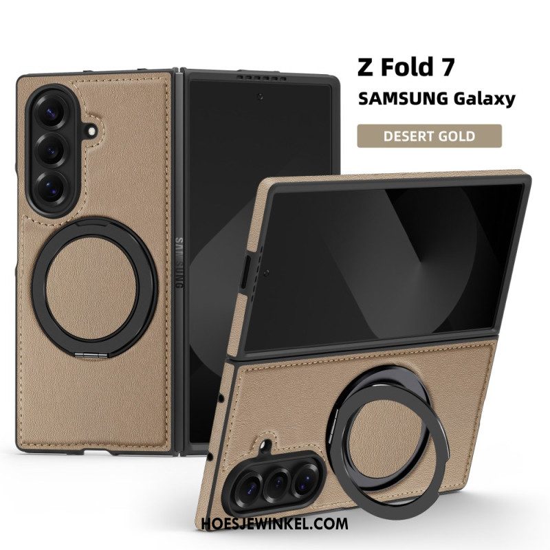 Hoesje Samsung Galaxy Z Fold 7 Magsafe-compatibel Lederlook Met Draaibare Ringhouder Bescherming Hoesje