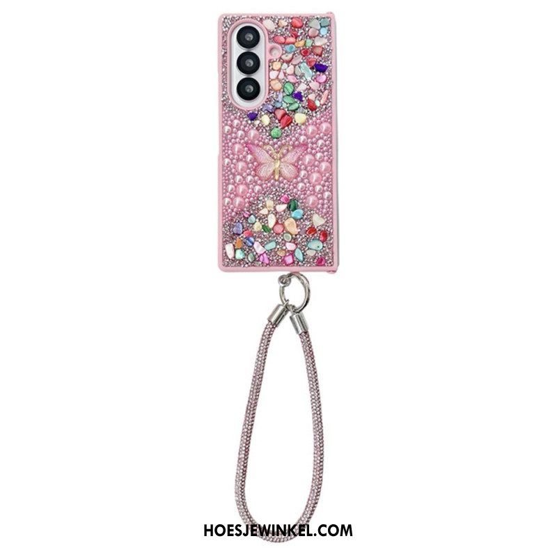 Hoesje Samsung Galaxy Z Fold 7 Vlinder Met Strasssteentjes En Riem Bescherming Hoesje