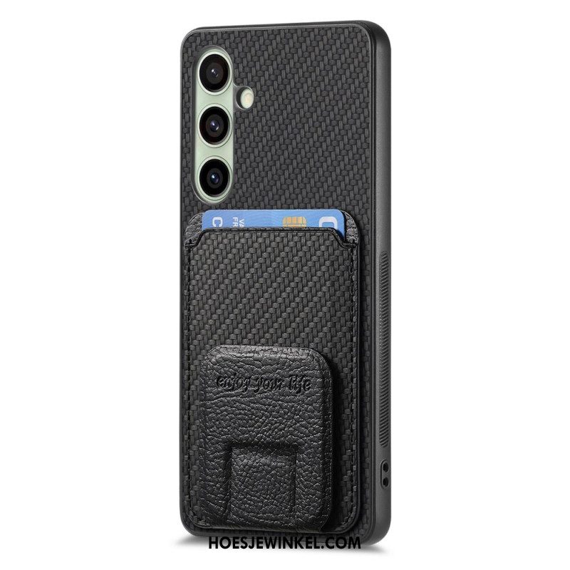 Hoesje Voor Samsung Galaxy S25 5g Kaarthouder En Standaard Van Koolstofvezel