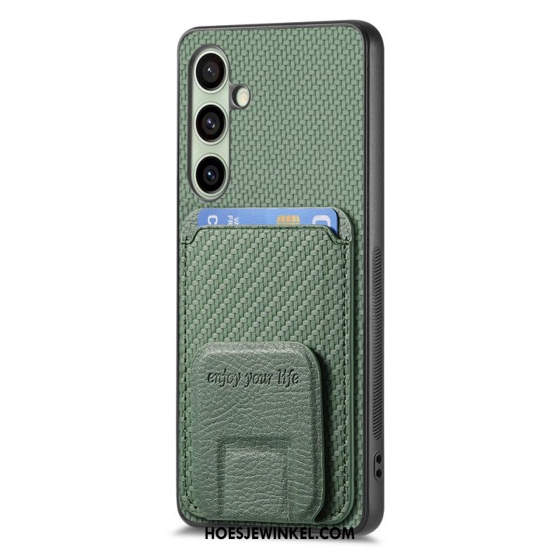 Hoesje Voor Samsung Galaxy S25 5g Kaarthouder En Standaard Van Koolstofvezel