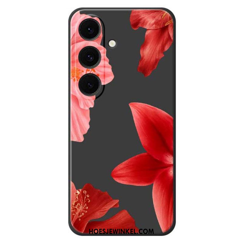Hoesje Voor Samsung Galaxy S25 Fe Siliconen Met Rode Bloemenprint