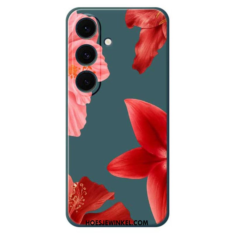 Hoesje Voor Samsung Galaxy S25 Fe Siliconen Met Rode Bloemenprint
