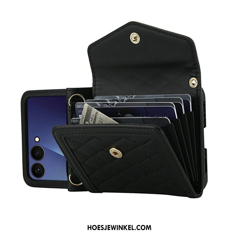 Hoesje Voor Samsung Galaxy Z Flip 7 Gevoerde Kaarthouder En Schouderband