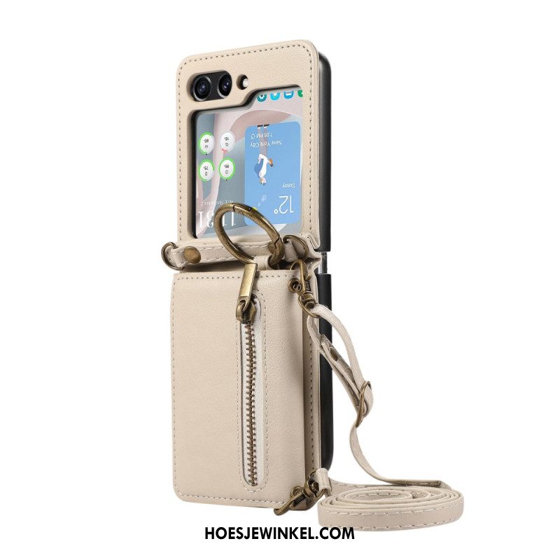 Hoesje Voor Samsung Galaxy Z Flip 7 Portemonnee En Schouderband