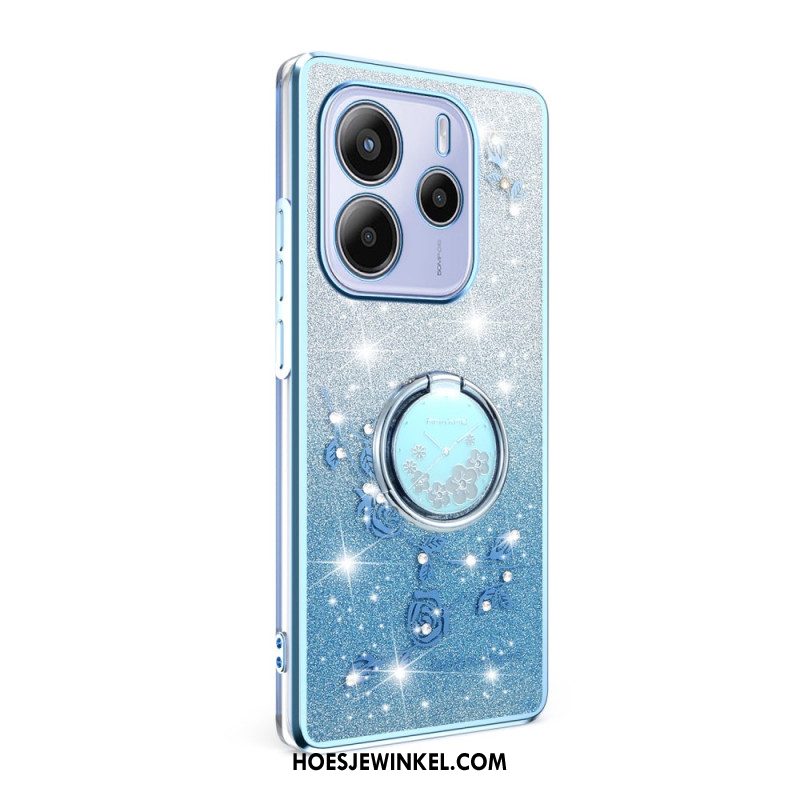 Hoesje Voor Xiaomi Redmi Note 14 4g Ringhouder Met Strass-steentjes En Bloemen